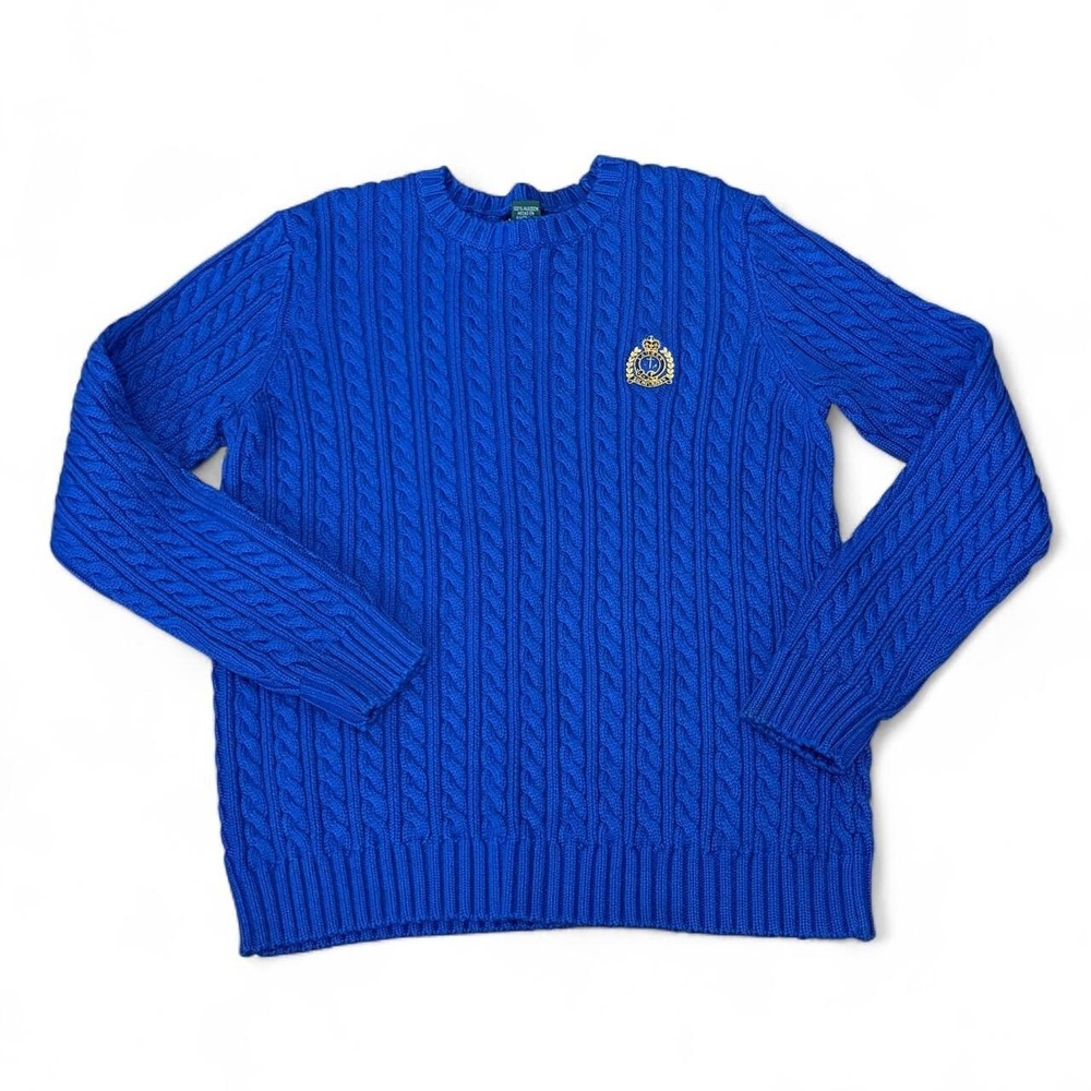 VTG Lauren Ralph Lauren Women's S Blue Made in Australia Cable Knit Preppy Y2K